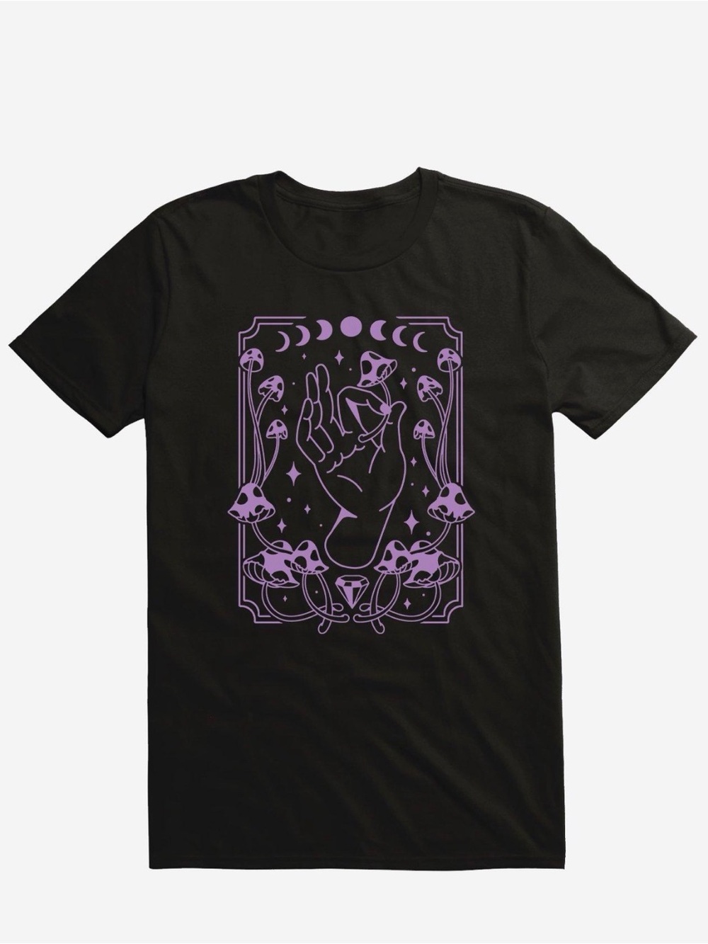 Black Graphic Tee with Lavender Mystical Hand Design